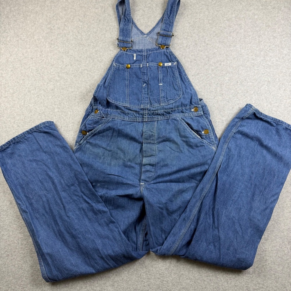 Vintage 70s Lee Denim Bib Overalls Mens 34x30 Blue Workwear Made in USA